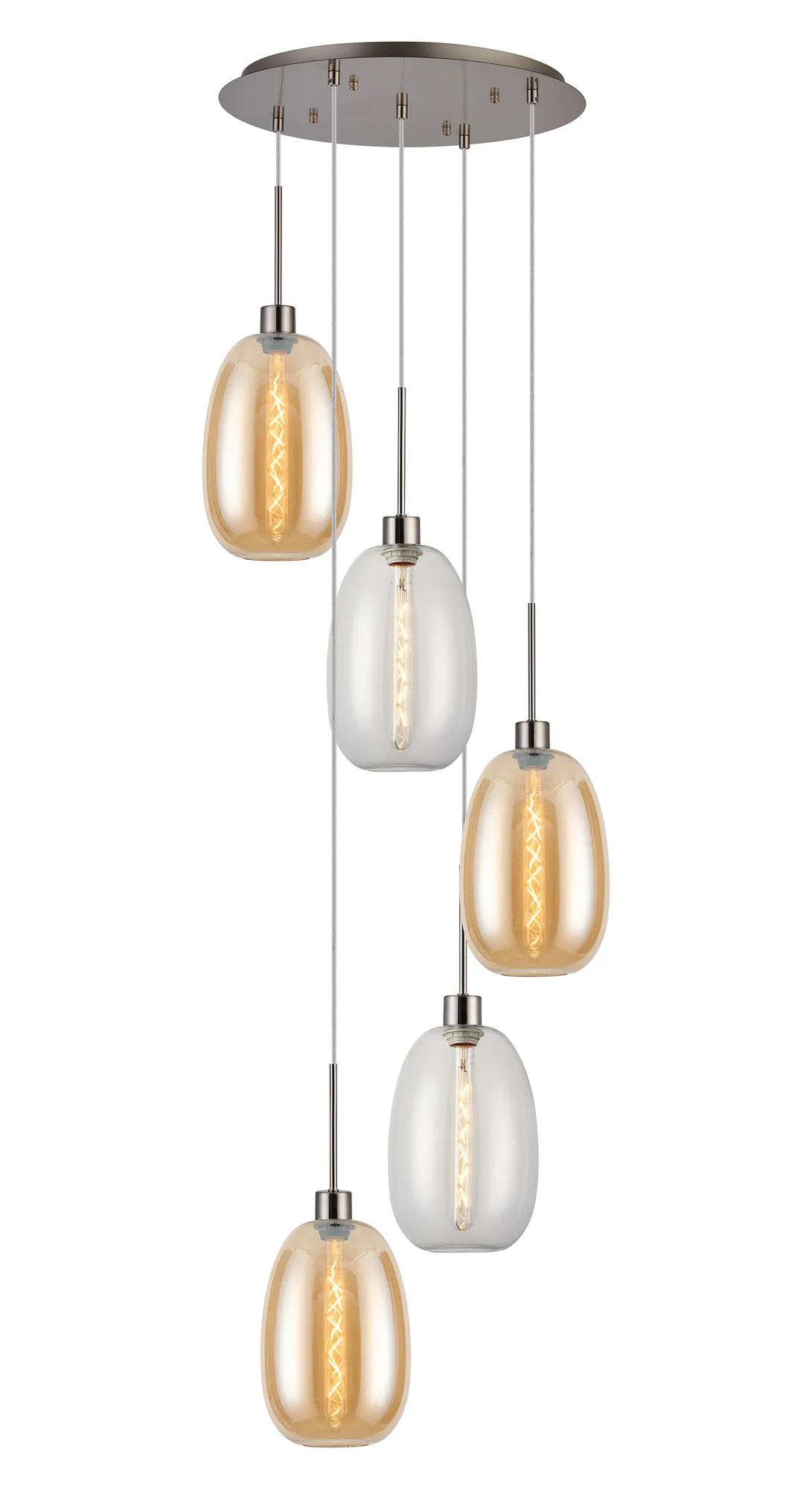 Lori 5 Light Cluster Pendant Adjustable E27- Satin Nickel w Various Glass Finishes - Image 5