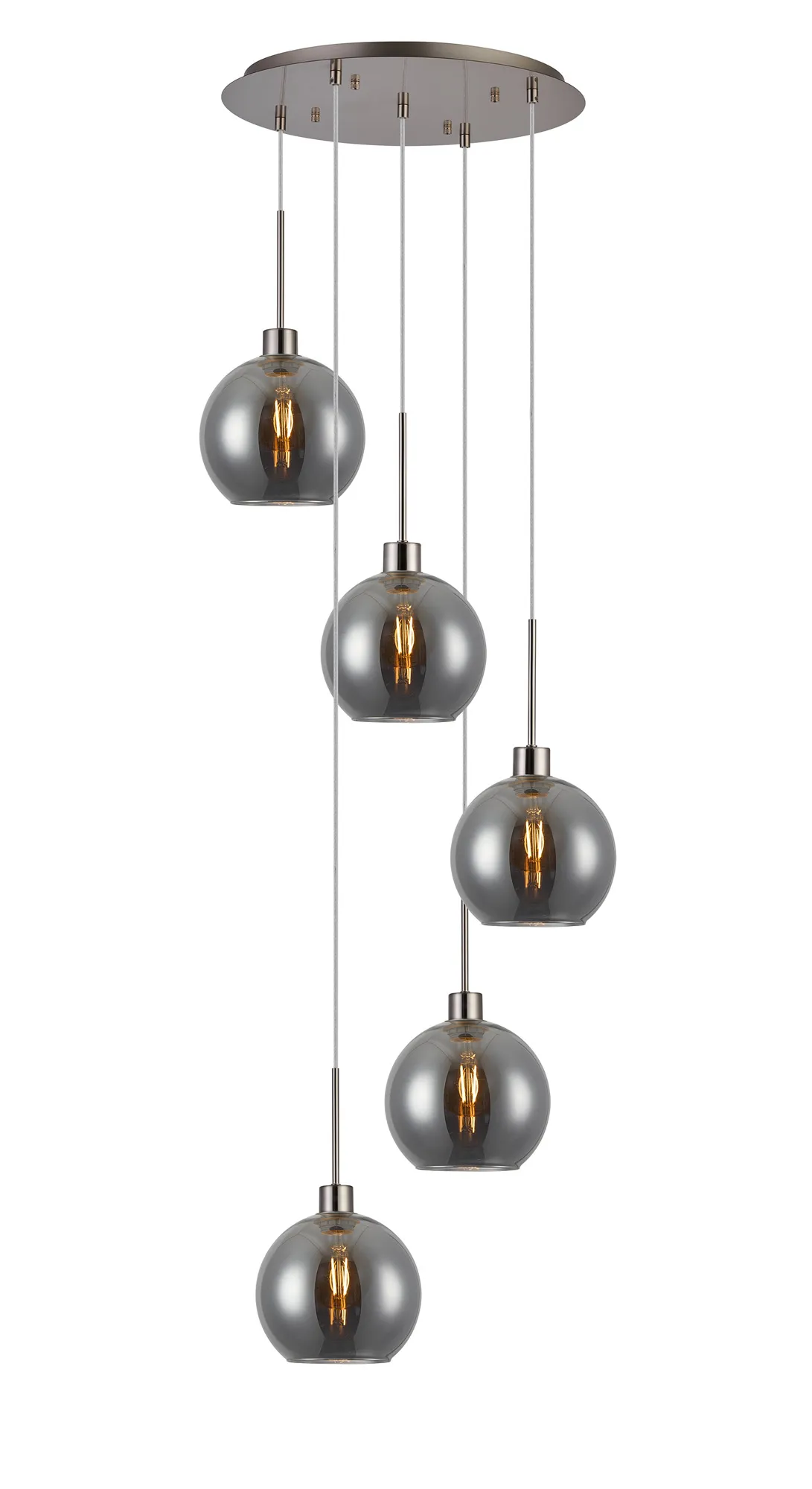 Lori 5 Light Cluster Pendant Adjustable E27- Satin Nickel w Various Glass Finishes - Image 6