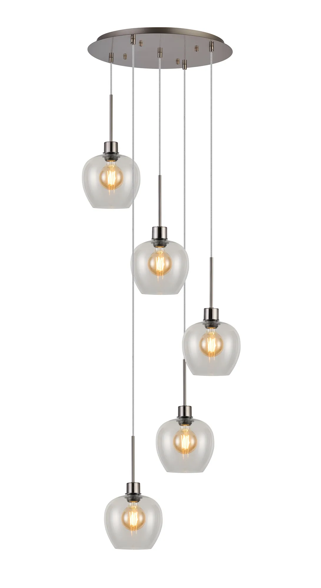Lori 5 Light Cluster Pendant Adjustable E27- Satin Nickel w Various Glass Finishes - Image 8
