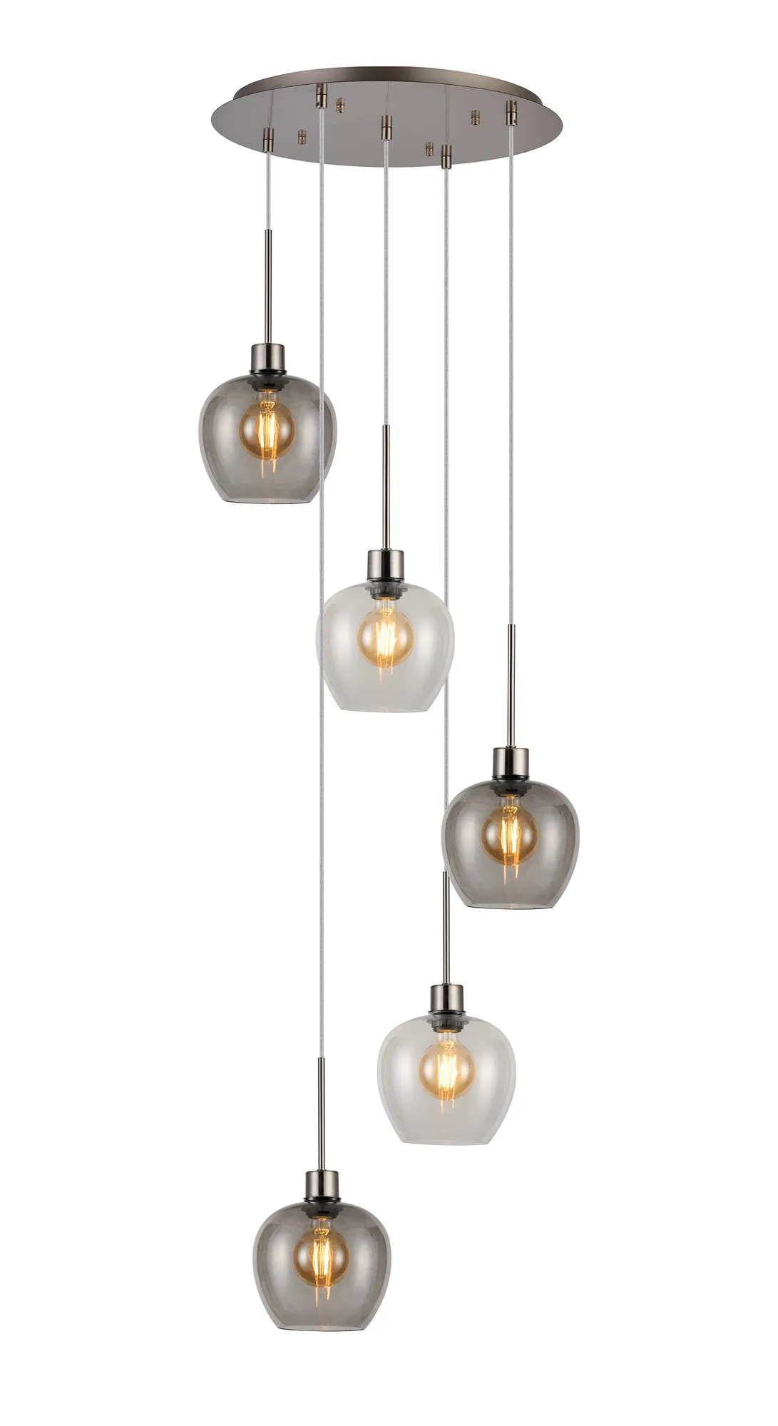 Lori 5 Light Cluster Pendant Adjustable E27- Satin Nickel w Various Glass Finishes - Image 9