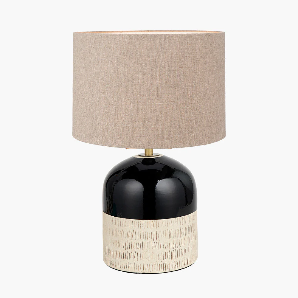 Lotta Black and Natural Stoneware Table Lamp with Cylinder Shade