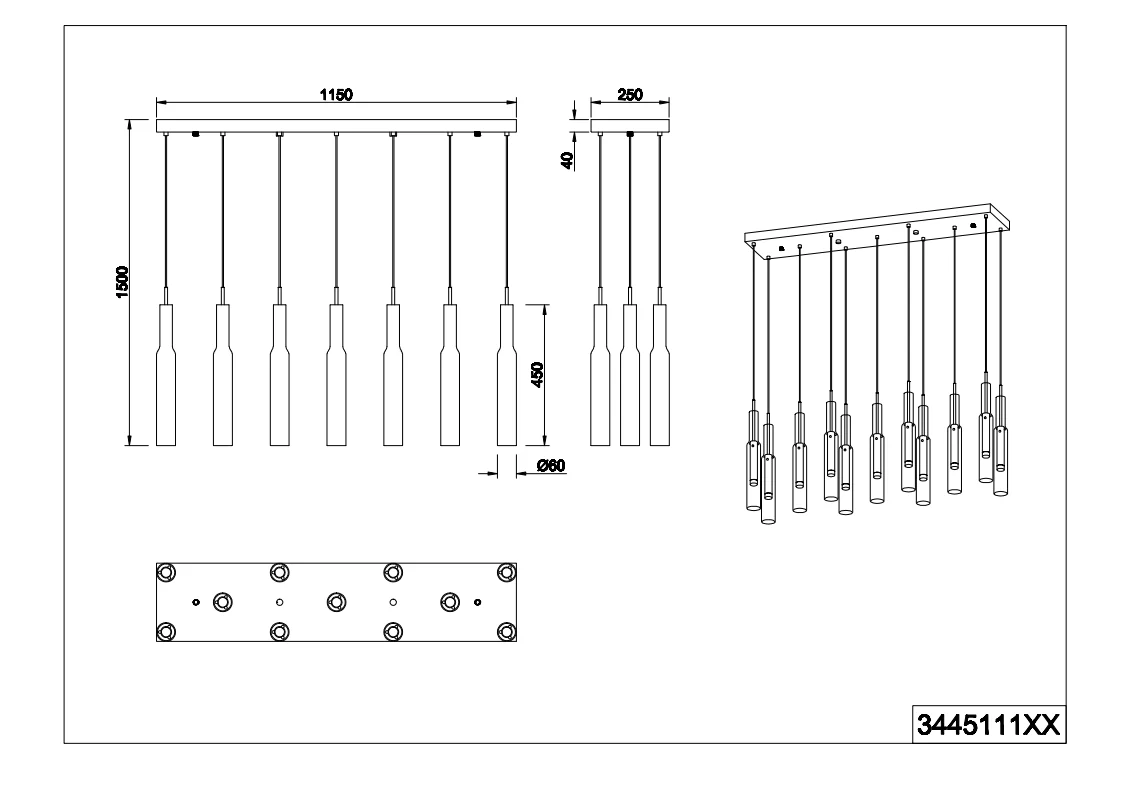 Lucent 11Lt LED Linear Pendant - Chrome - Image 2