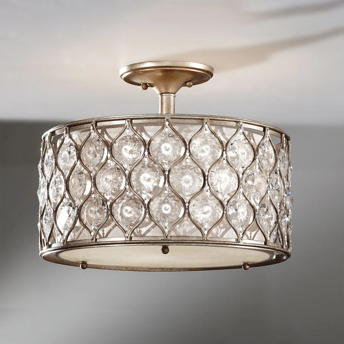 Lucia 3/6Lt Crystal Flush Ceiling Light - Burnished Silver Finish - Image 2
