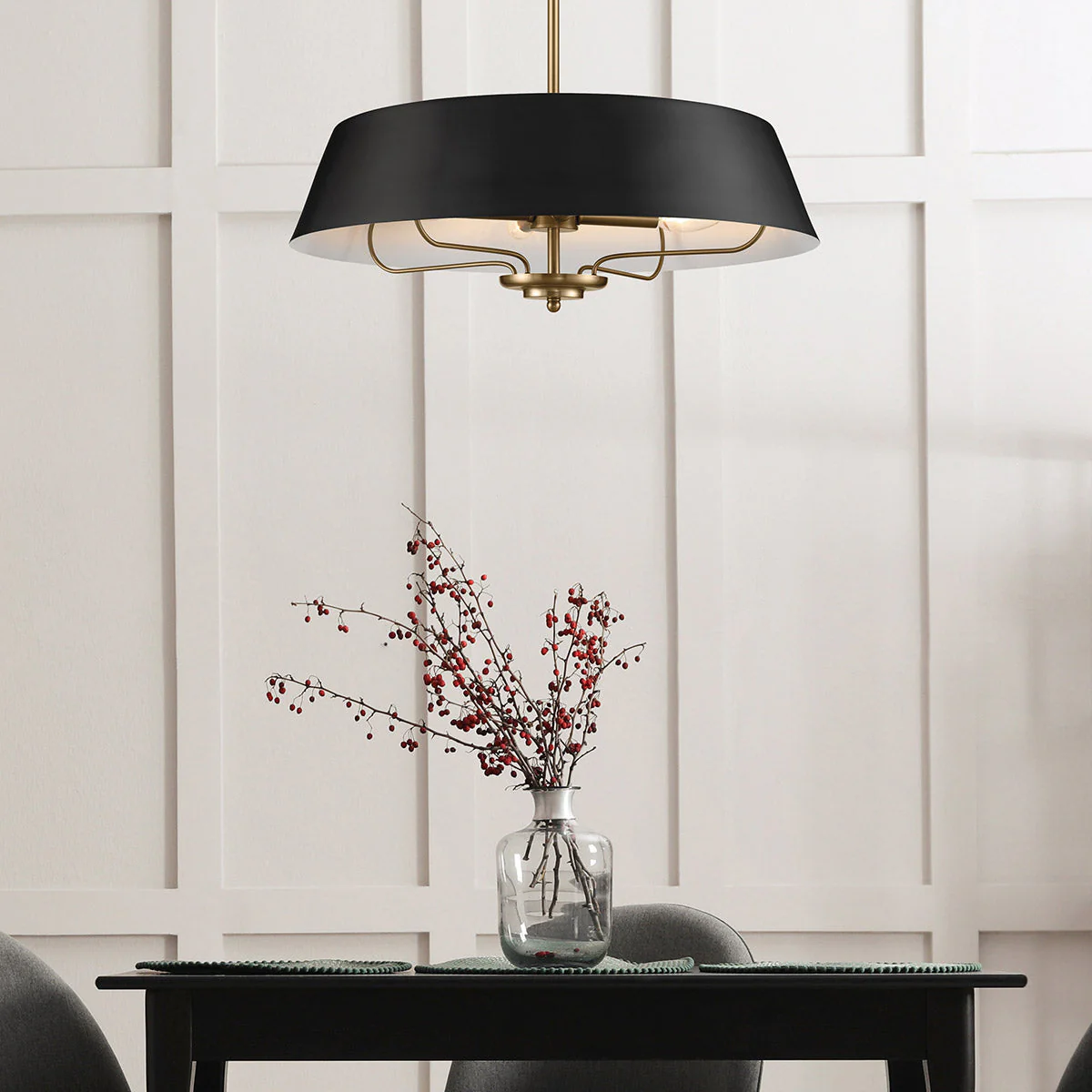 Luella 3/4Lt Duo-Mount Pendant - Black & Brass/Brushed Natural Brass - Image 23