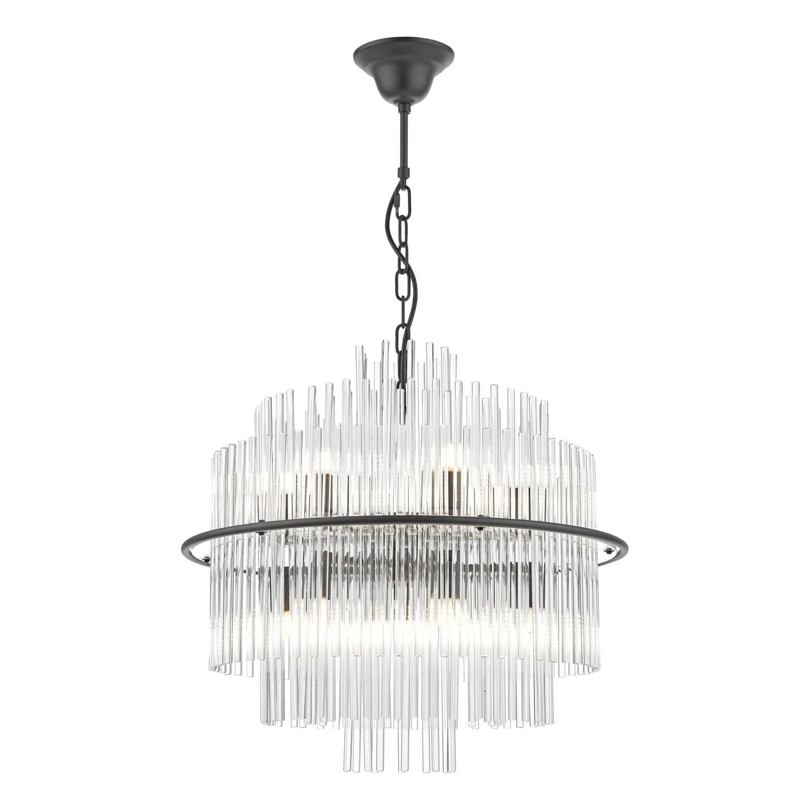 Lukas 13 Light Fitting Brushed Antique Gold And Clear Glass/Pendant Polished Chrome Glass - Image 5
