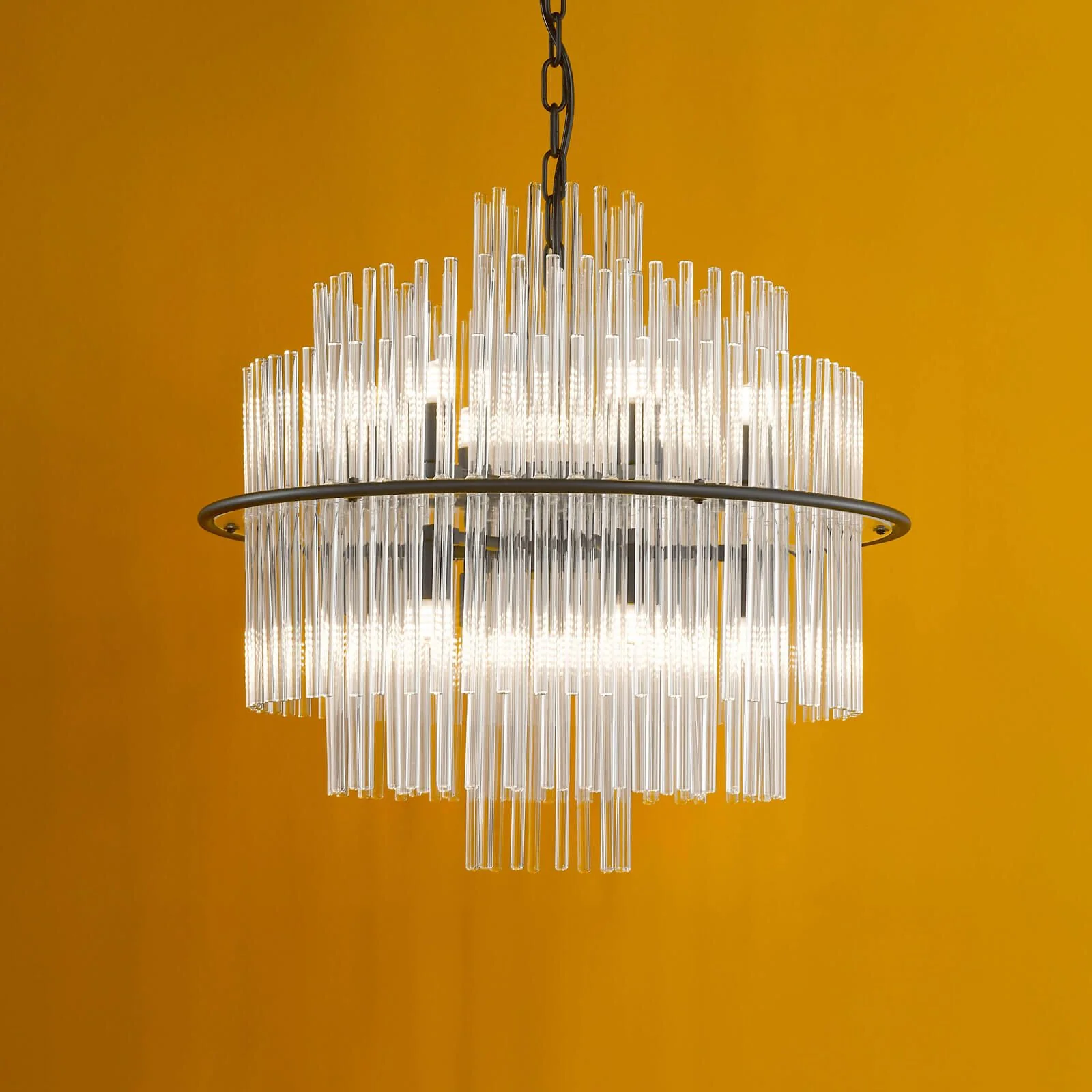 Lukas 13 Light Fitting Brushed Antique Gold And Clear Glass/Pendant Polished Chrome Glass - Image 9