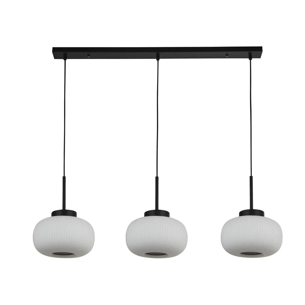 Lumina 3Lt Kitchen Light - Black Metal & Opal Ribbed Glass - Image 2