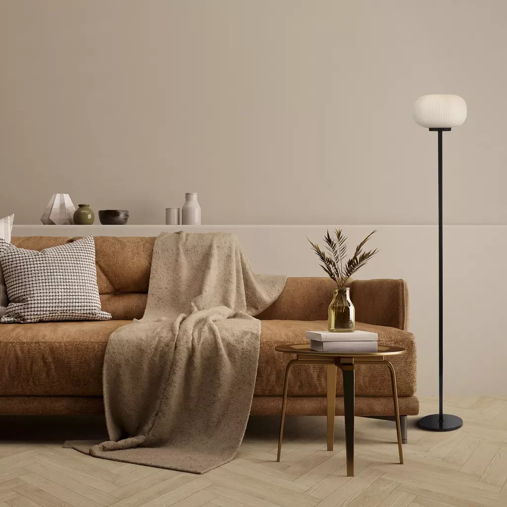 Lumina Floor Lamp - Black Metal & Opal Ribbed Glass - Image 3
