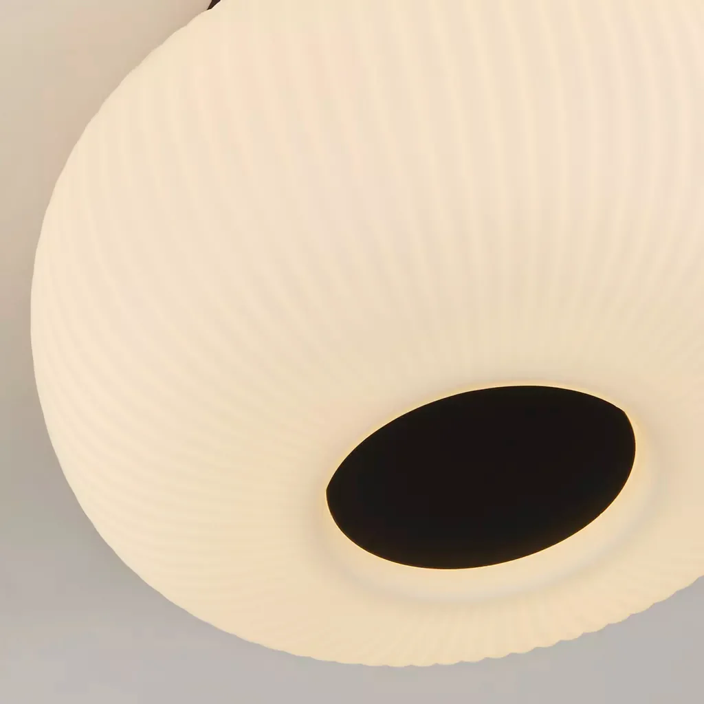 Lumina Flush Light - Black Metal & Opal Ribbed Glass - Image 4