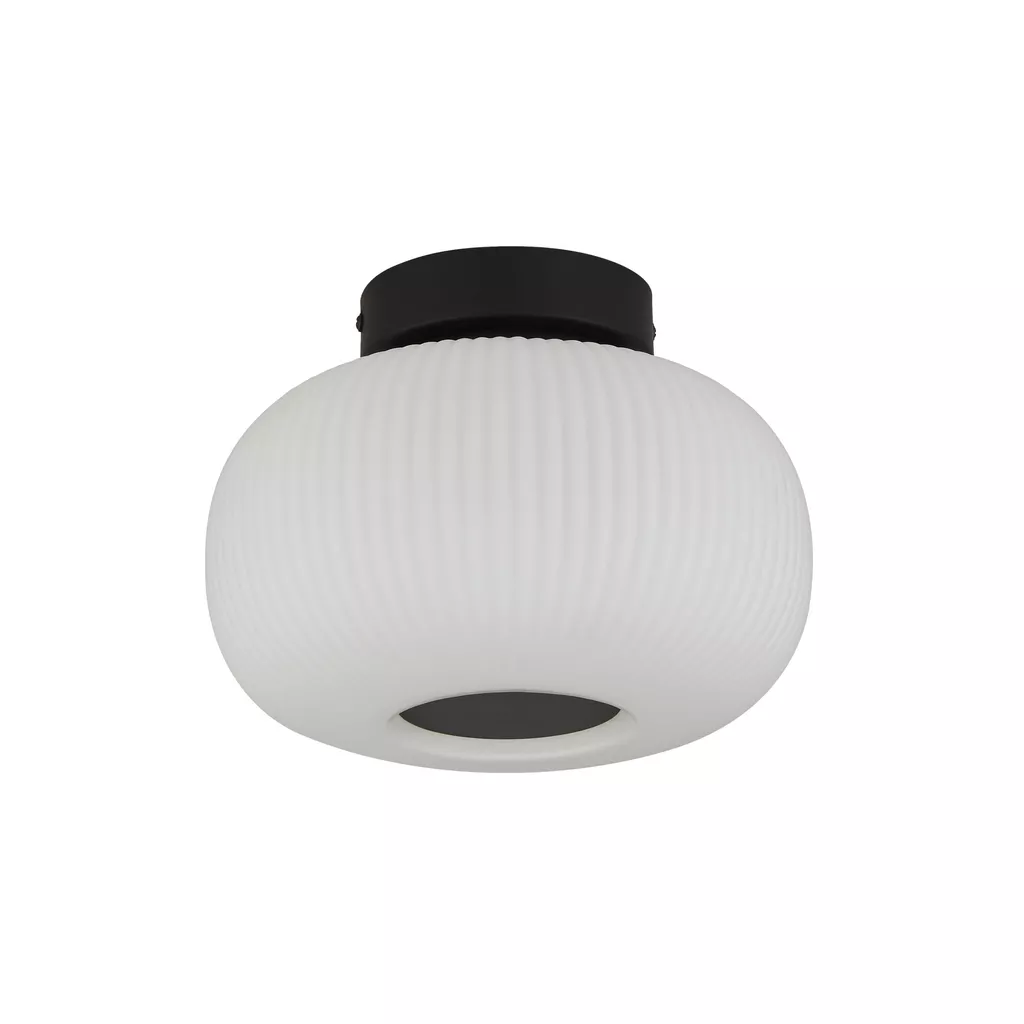 Lumina Flush Light - Black Metal & Opal Ribbed Glass - Image 5