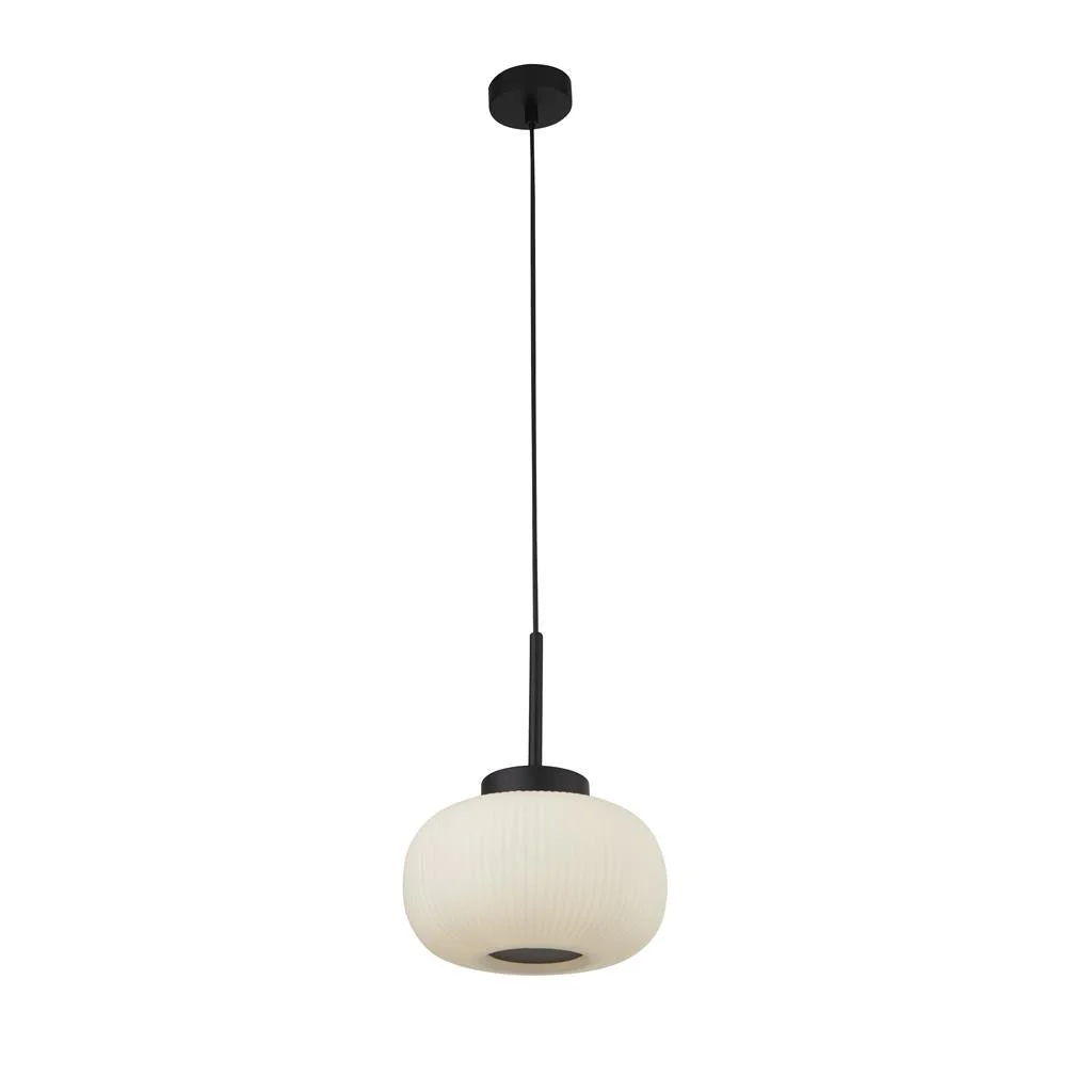 Lumina Pendant - Black Metal & Opal Ribbed Glass
