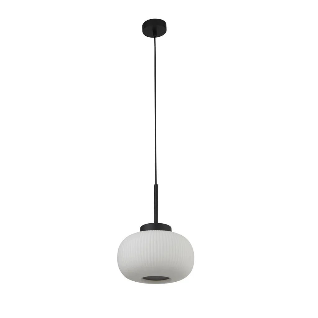 Lumina Pendant - Black Metal & Opal Ribbed Glass - Image 2