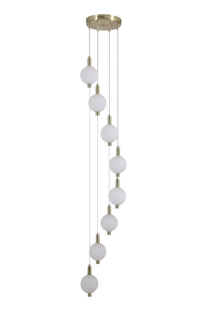 Luminique LED 5Lt/ 8Lt Cluster Light- Satin Brass Metal with Glass - Image 4