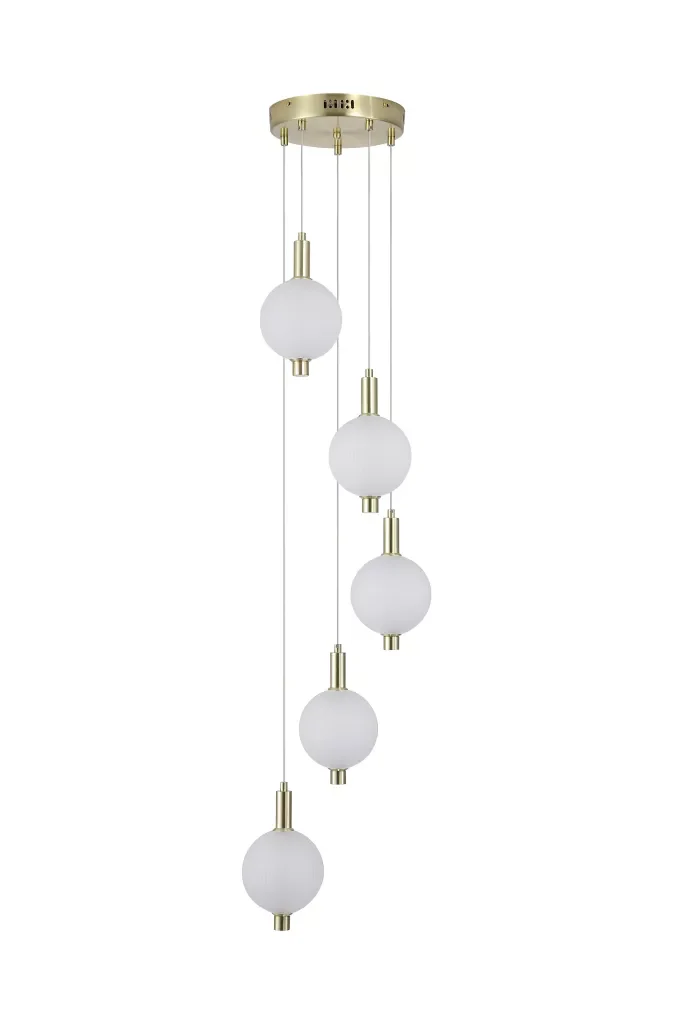 Luminique LED 5Lt/ 8Lt Cluster Light- Satin Brass Metal with Glass - Image 7