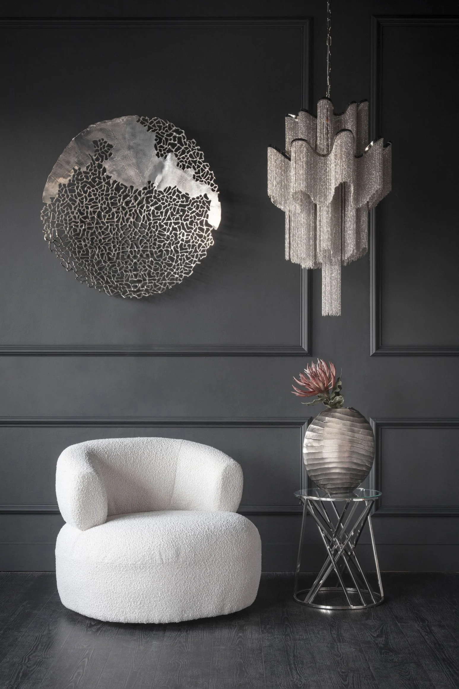 Luna Occasional Chair in Boucle Grey/Hunter Green/Boucle Ivory - Image 10