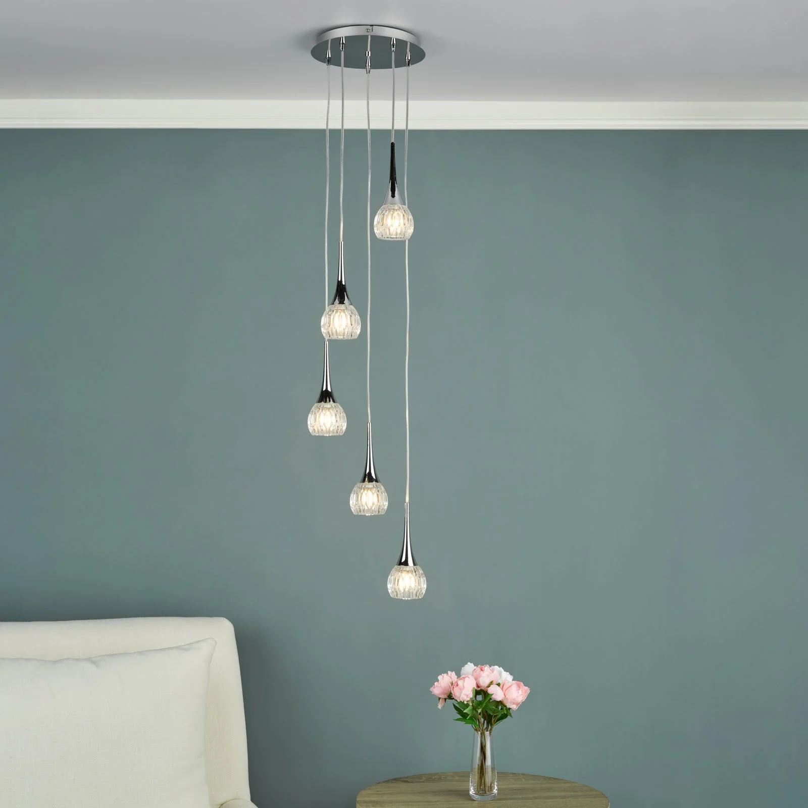 Lyall 3/5Lt Pendant Polished Chrome Glass G9 - Image 7