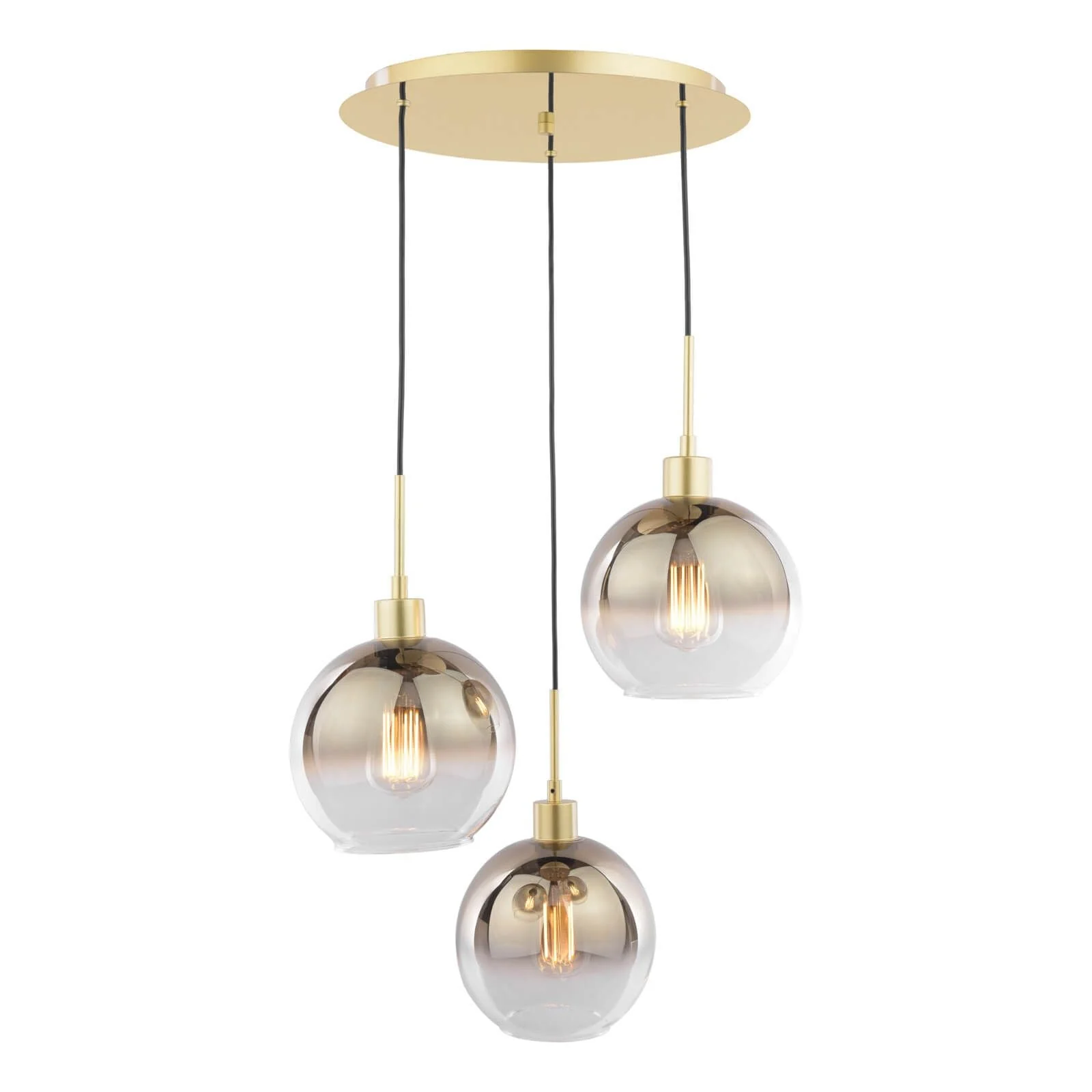 Lycia 3 Light Cluster Pendant Matt Black Smoked Ombre Glass & Polished Gold and Gold Ombre Glass - Image 2