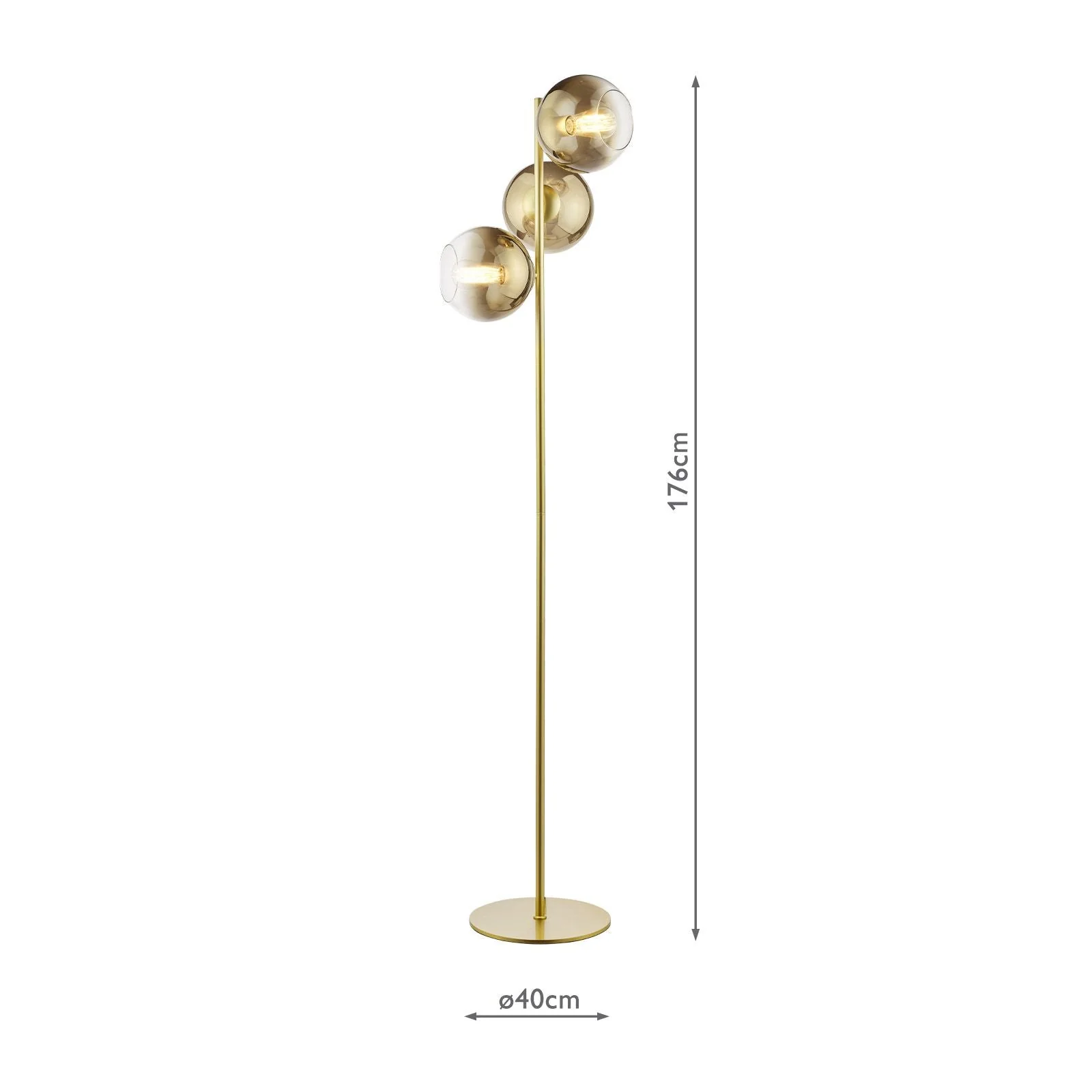 Lycia 3 Light Floor Lamp Matt Black and Smoked Ombre Glass/Satin Gold and Gold Ombre Glass  E27 - Image 12