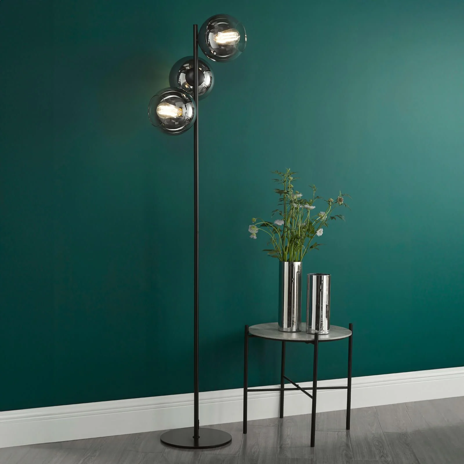 Lycia 3 Light Floor Lamp Matt Black and Smoked Ombre Glass/Satin Gold and Gold Ombre Glass  E27 - Image 5