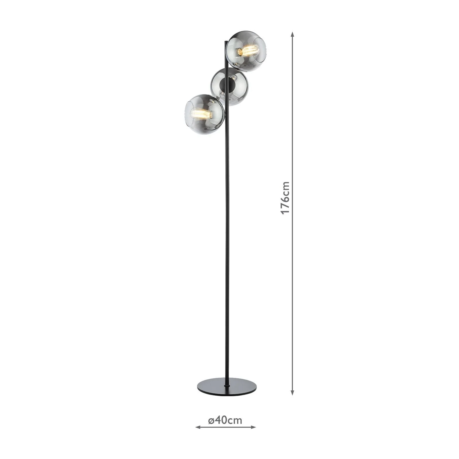 Lycia 3 Light Floor Lamp Matt Black and Smoked Ombre Glass/Satin Gold and Gold Ombre Glass  E27 - Image 6