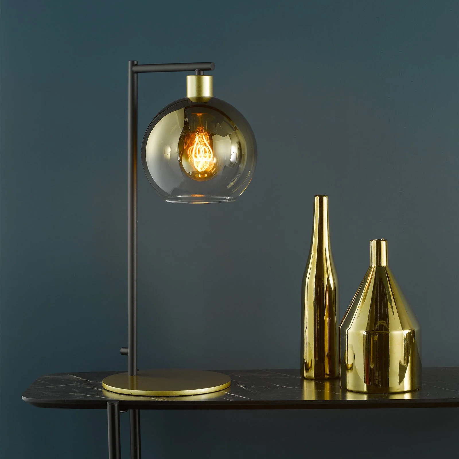 Lycia Table Lamp Matt Black And Smoked Ombre Glass/Satin Gold And Gold Ombre Glass E27 - Image 12