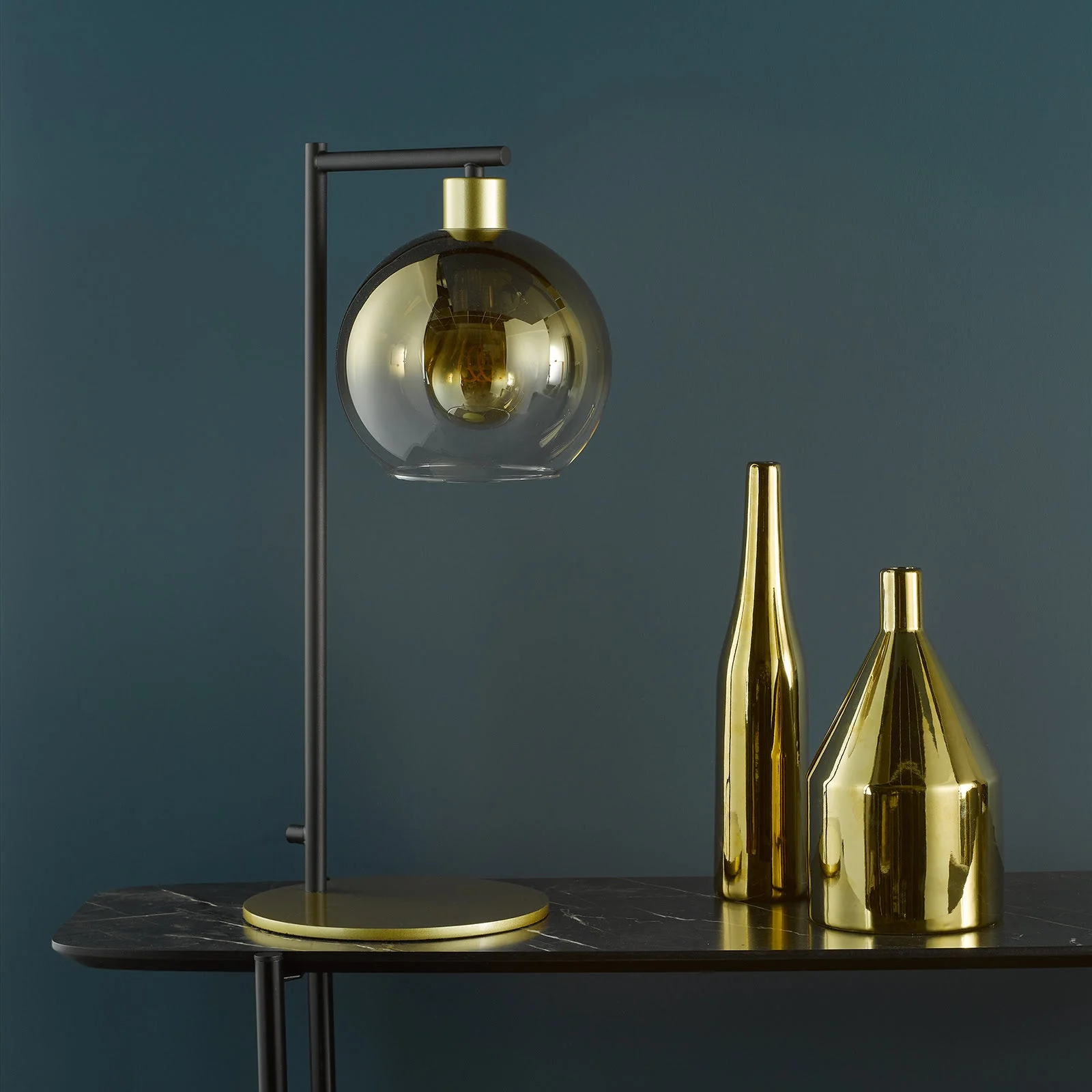 Lycia Table Lamp Matt Black And Smoked Ombre Glass/Satin Gold And Gold Ombre Glass E27 - Image 13
