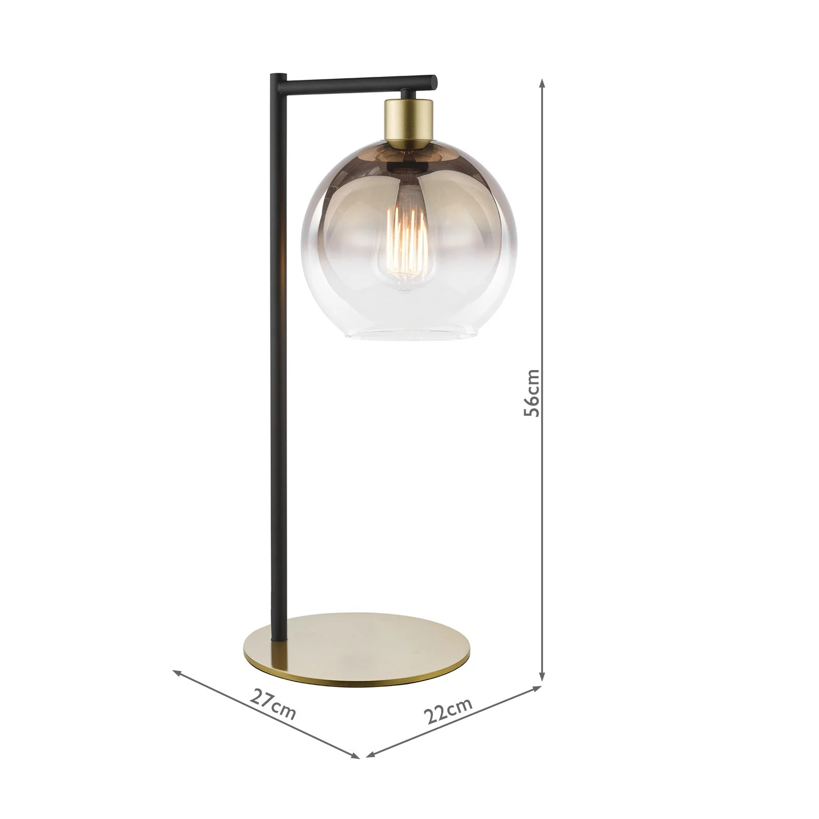 Lycia Table Lamp Matt Black And Smoked Ombre Glass/Satin Gold And Gold Ombre Glass E27 - Image 14