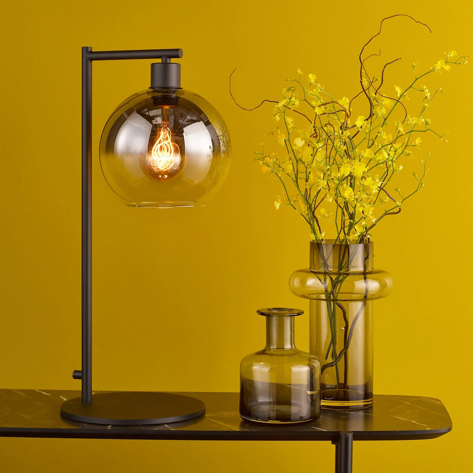 Lycia Table Lamp Matt Black And Smoked Ombre Glass/Satin Gold And Gold Ombre Glass E27 - Image 5