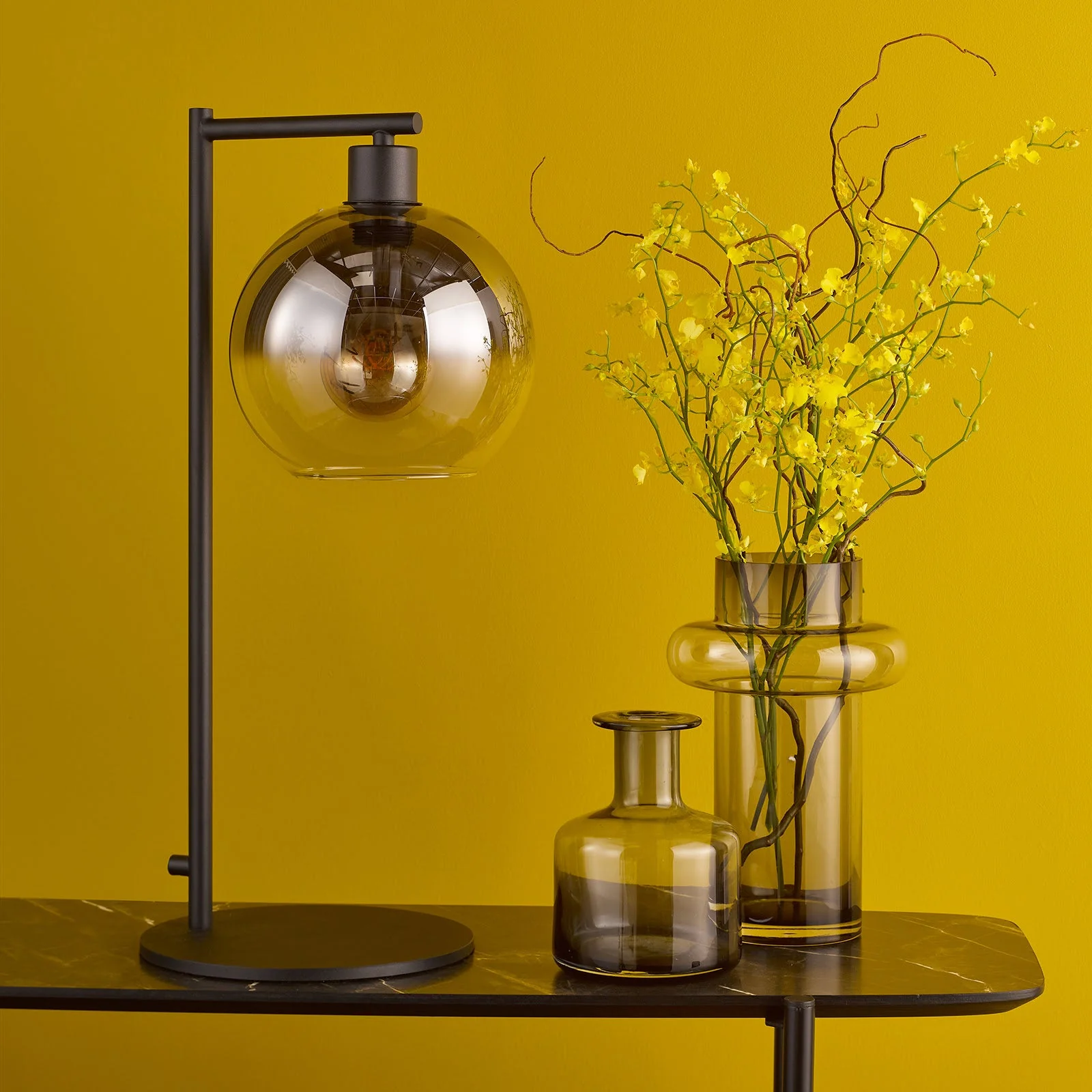Lycia Table Lamp Matt Black And Smoked Ombre Glass/Satin Gold And Gold Ombre Glass E27 - Image 6