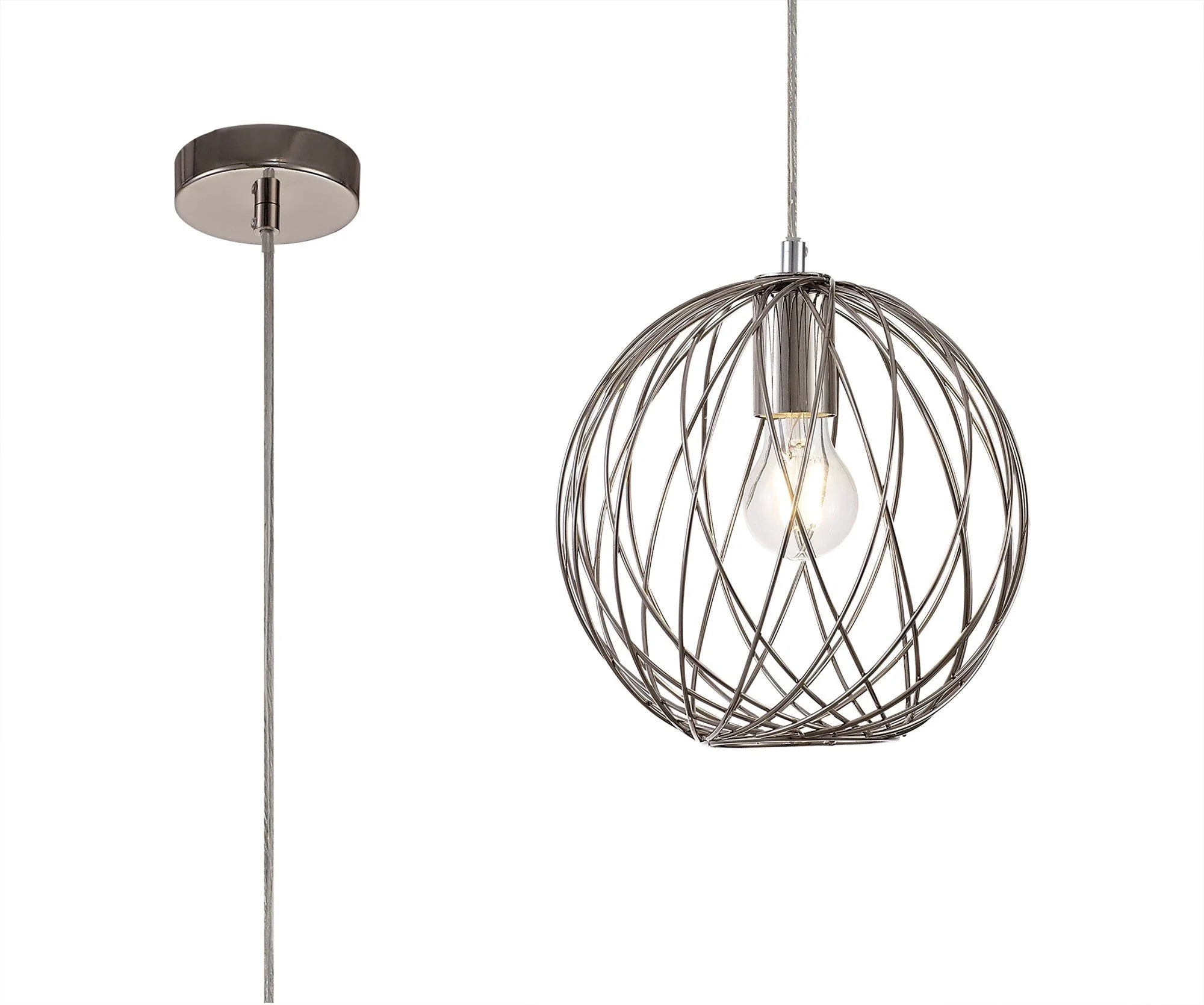 Lydian Curved Cylinder, Sphere Pendant, 1 x E27, Polished Nickel