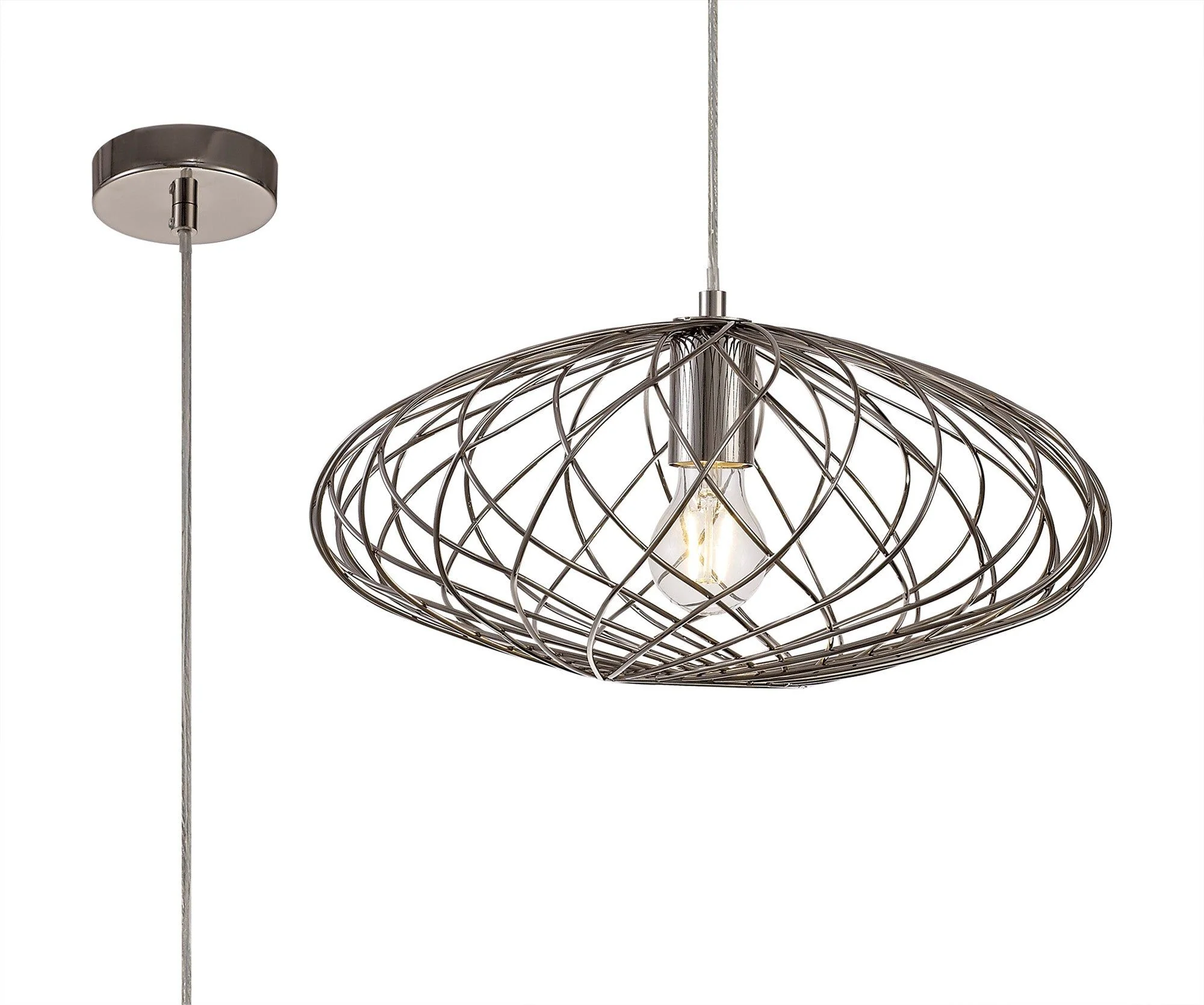 Lydian Curved Cylinder, Sphere Pendant, 1 x E27, Polished Nickel - Image 2