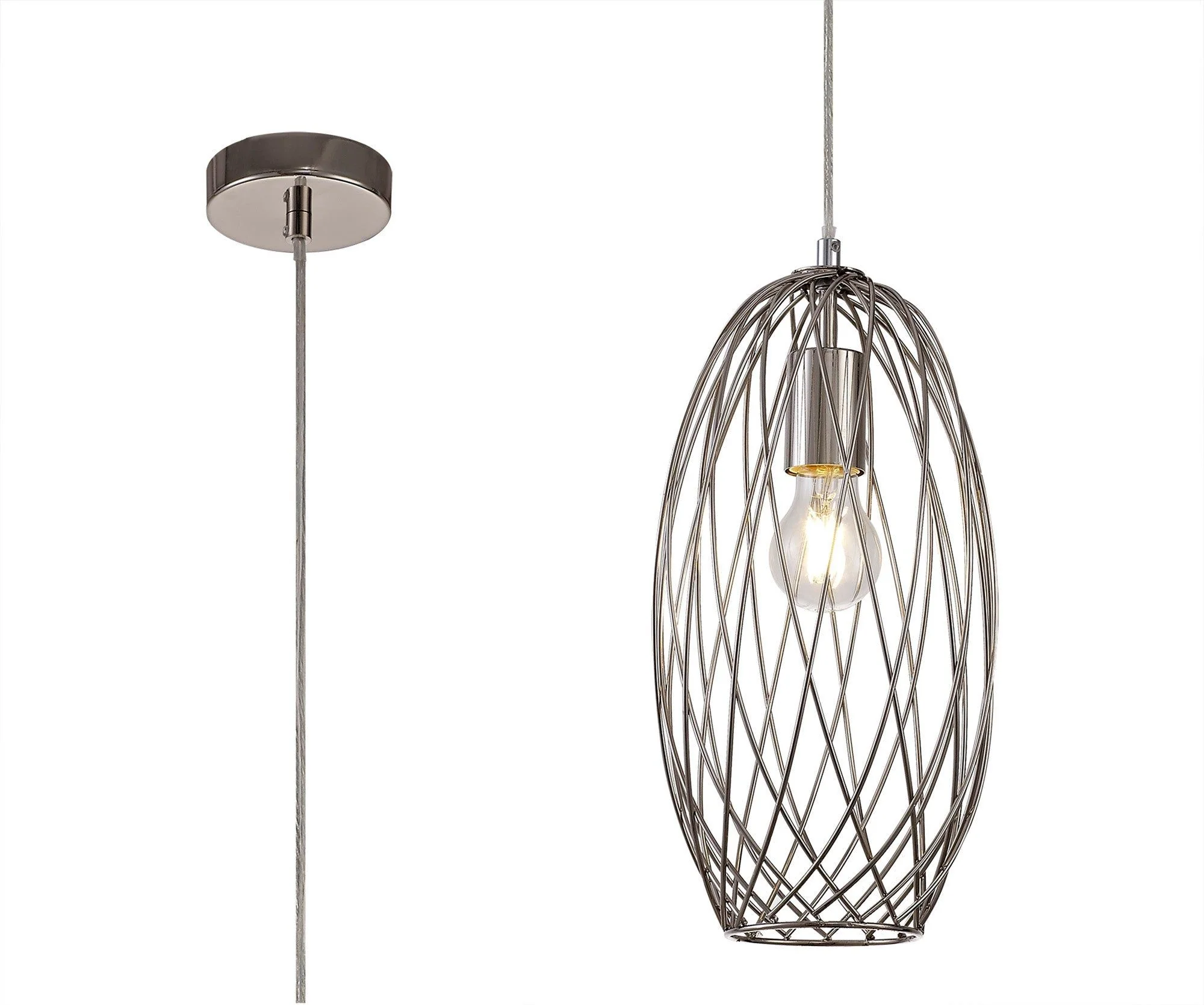 Lydian Curved Cylinder, Sphere Pendant, 1 x E27, Polished Nickel - Image 3