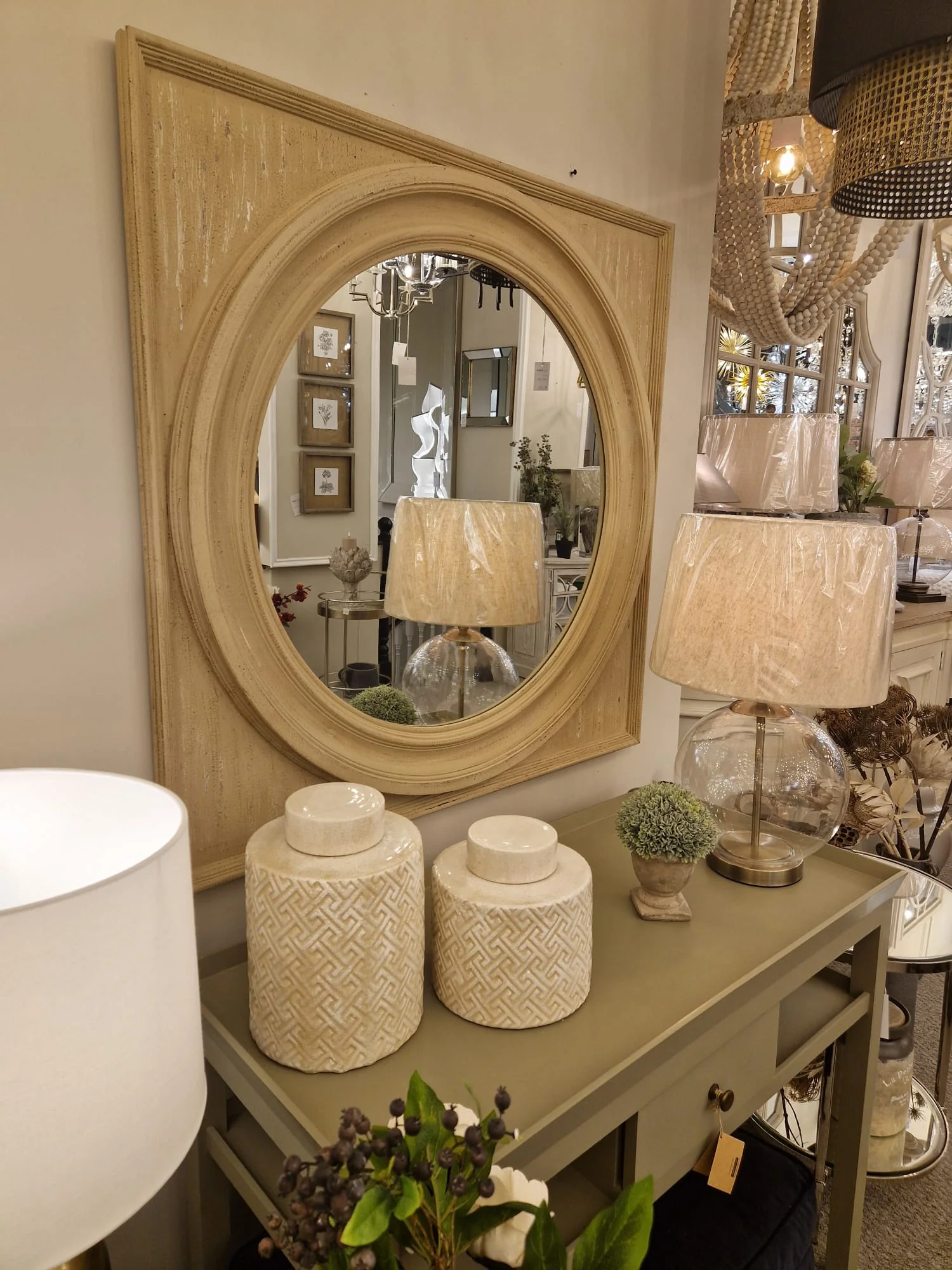 Lynda Round Mirror in Square Frame - Image 3