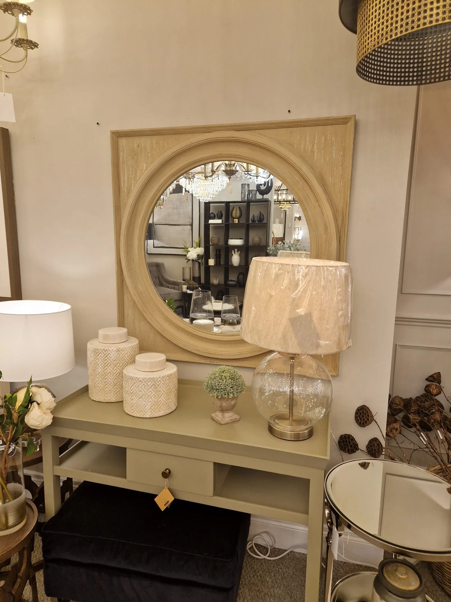 Lynda Round Mirror in Square Frame - Image 4
