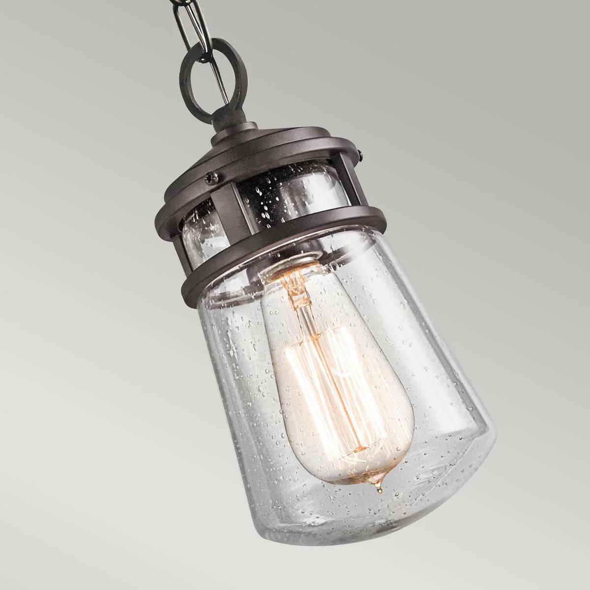 Lyndon 1 Light Small Chain Lantern - Architectural Bronze IP44 E27 - Image 2