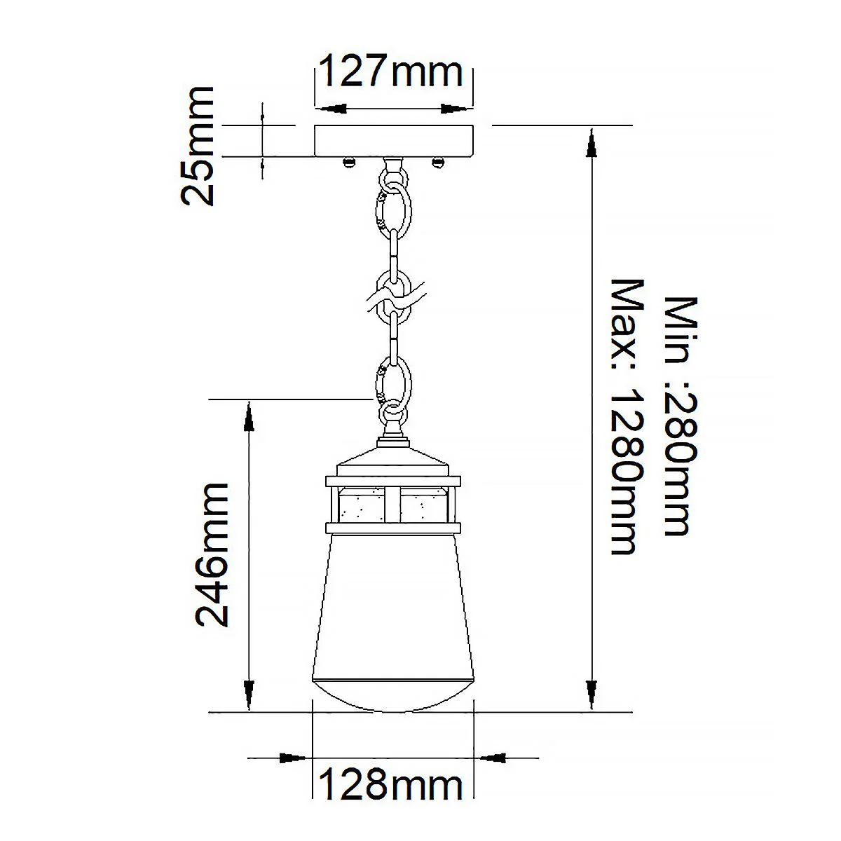 Lyndon 1 Light Small Chain Lantern - Architectural Bronze IP44 E27 - Image 6