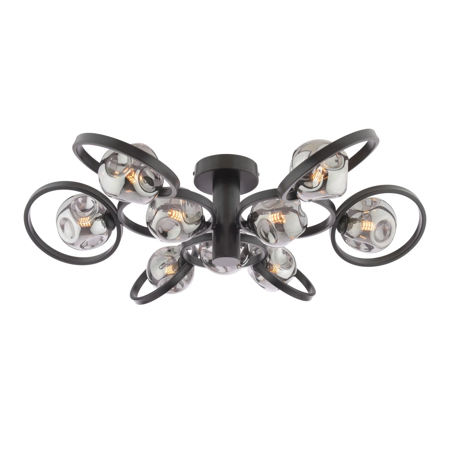 Lynette 9 Light Semi-Flush - Satin Black With Closed Organic Smoked Glass