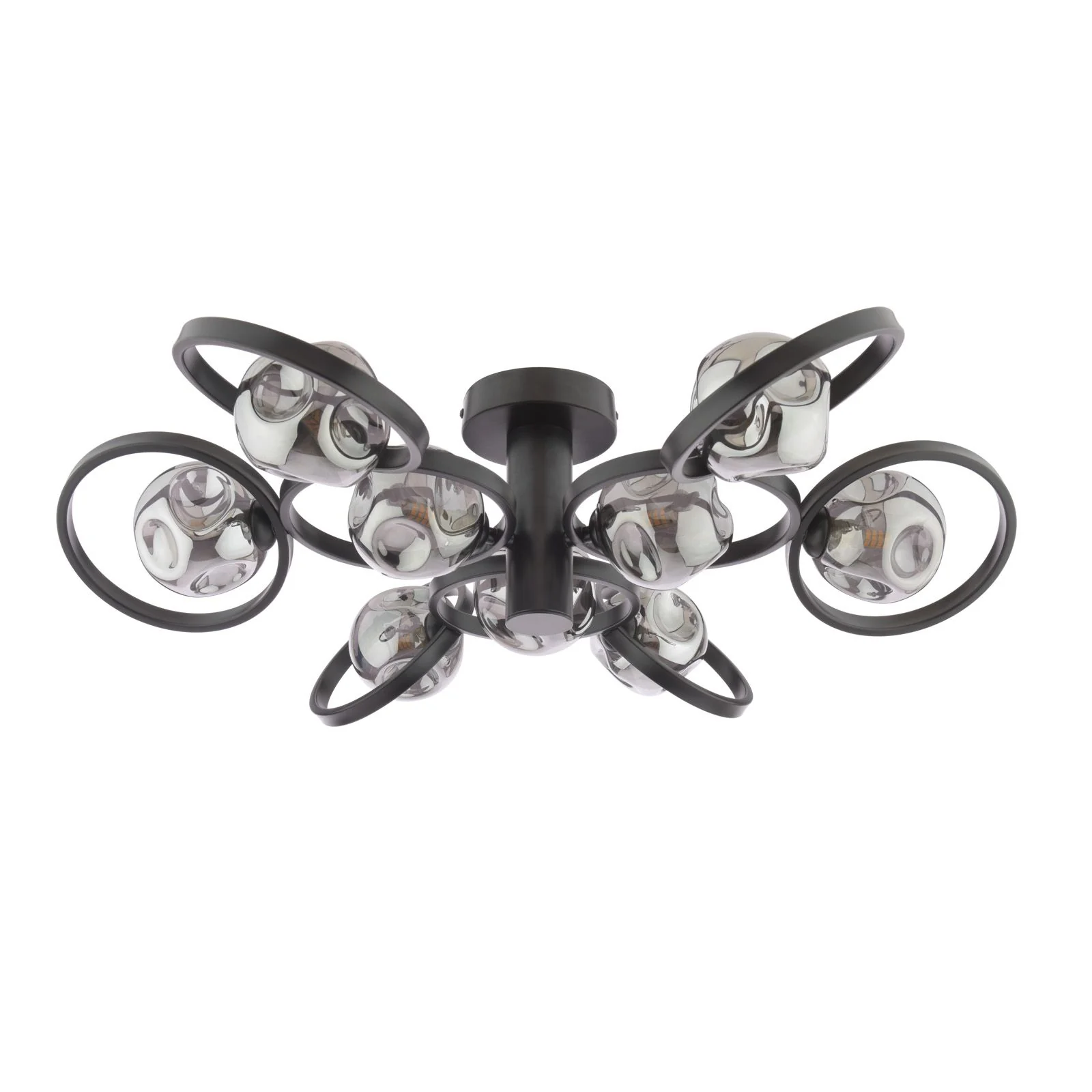 Lynette 9 Light Semi-Flush - Satin Black With Closed Organic Smoked Glass - Image 2