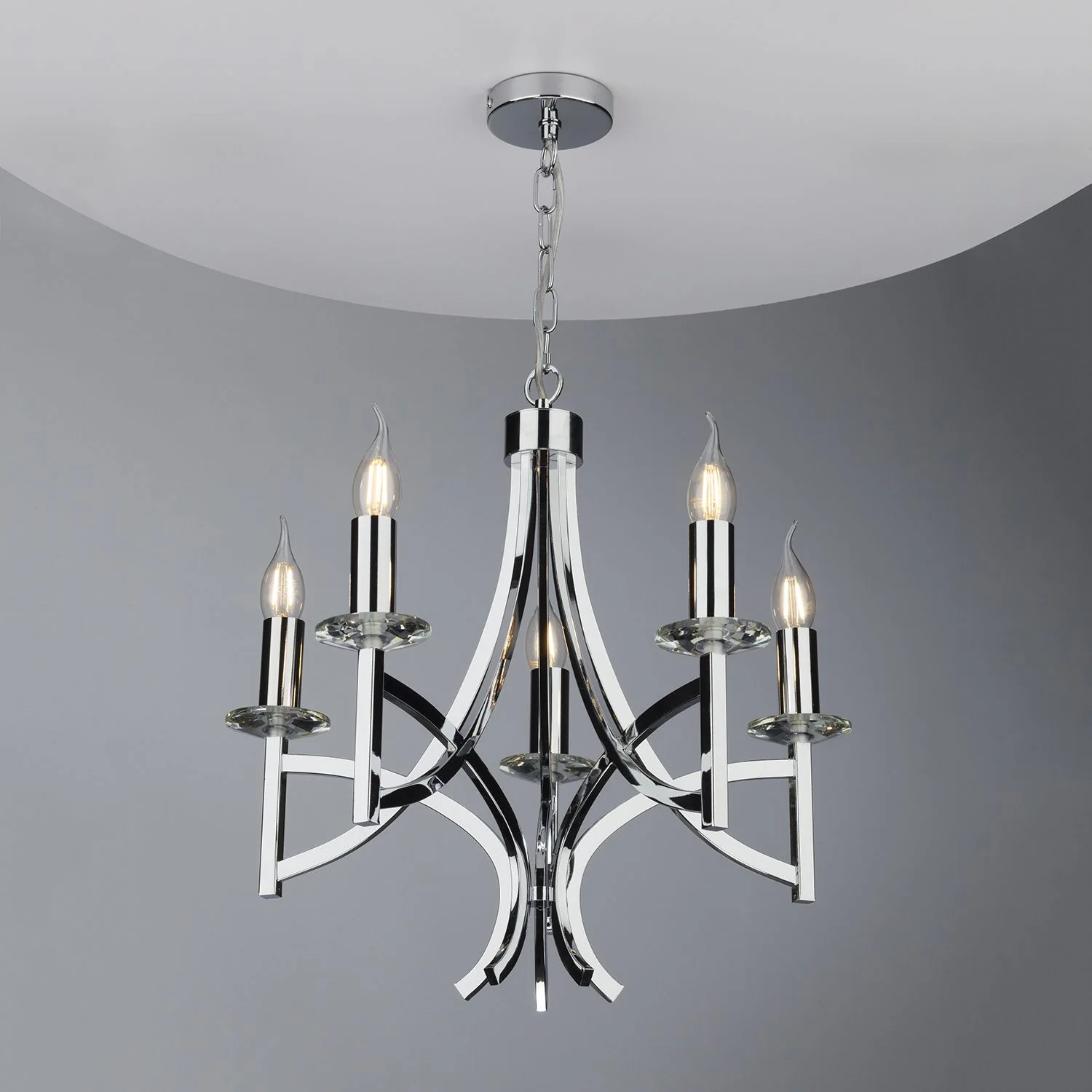 Lyon 5Lt Multi-Arm Pendant - Chrome & Crystal - Image 2