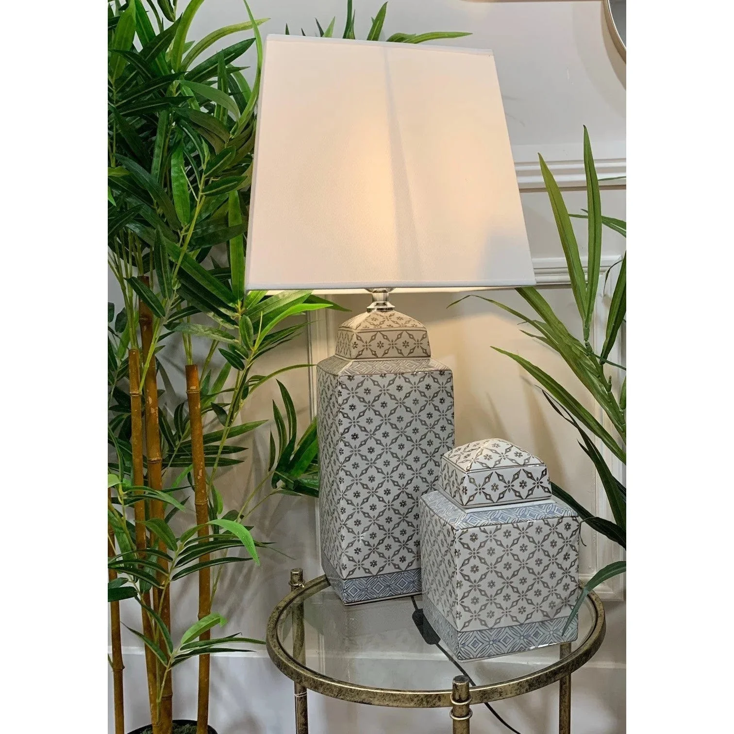 Lyon Lamp - Neutral Grey & White Square Linen Finish - Image 2