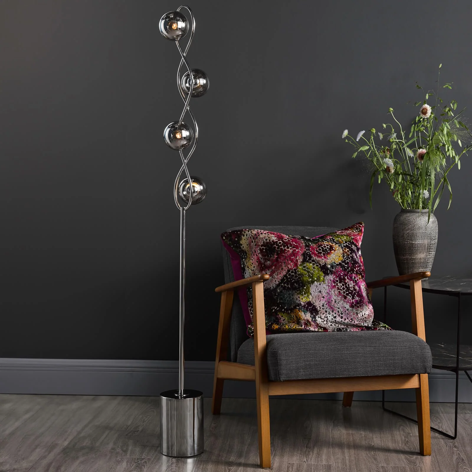 Lysandra 4 Light Floor Lamp Polished Chrome and Smoked Glass/Polished Gold & Opal Glass G9 - Image 3