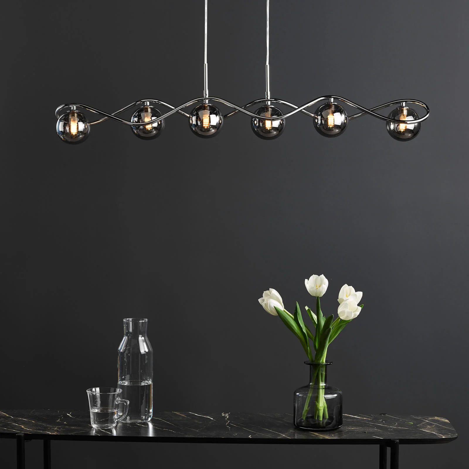 Lysandra 6 Light Kitchen Light Polished Chrome and Smoked Glass/ Polished Gold and Opal Glass - Image 6