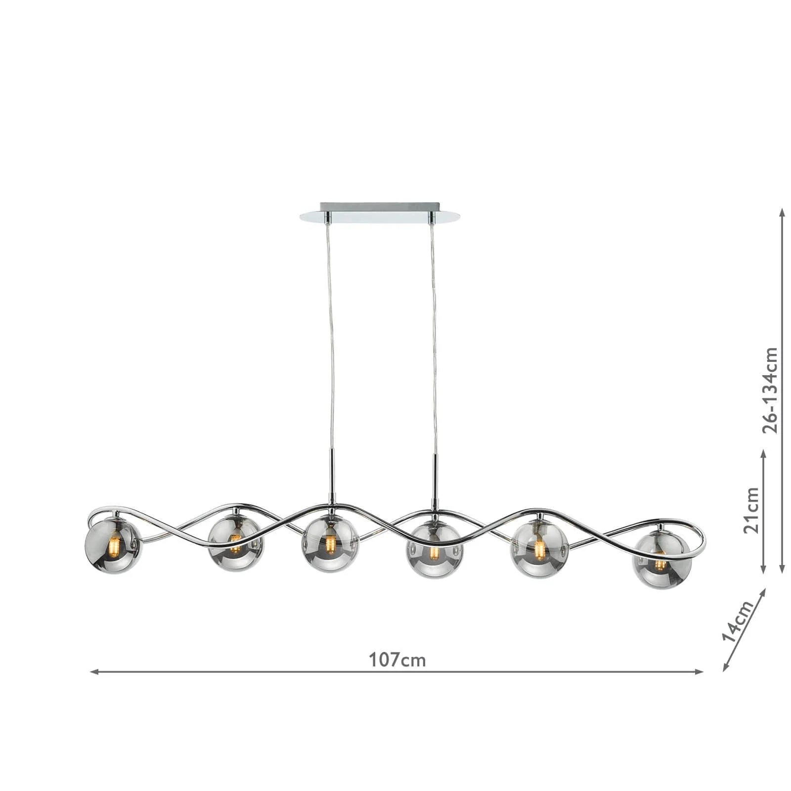 Lysandra 6 Light Kitchen Light Polished Chrome and Smoked Glass/ Polished Gold and Opal Glass - Image 7