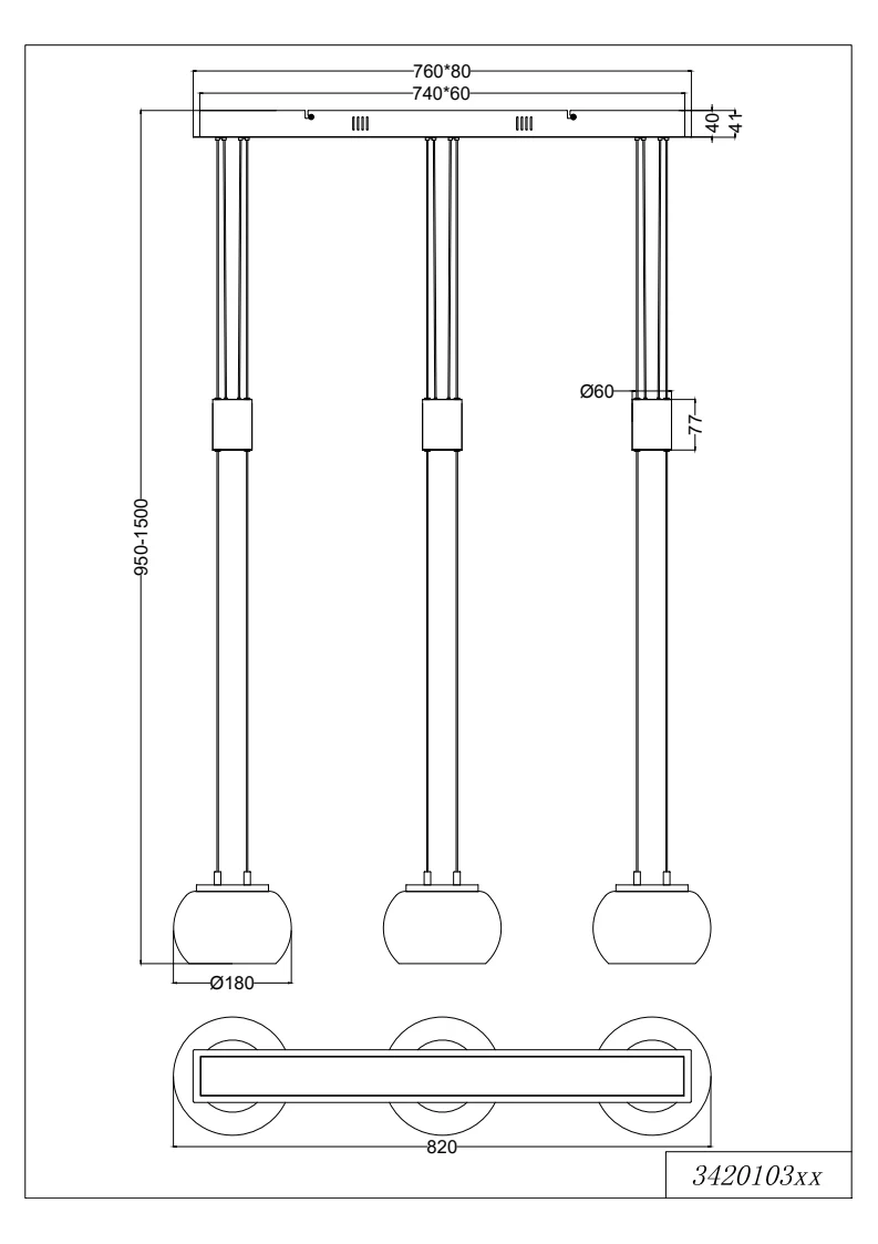 Madison 3Lt LED Linear Pendant - Various Finish - Image 2