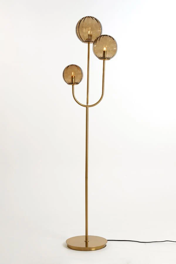 Magdala 3Lt Floor Lamp - Brown Glass & Gold - Image 6