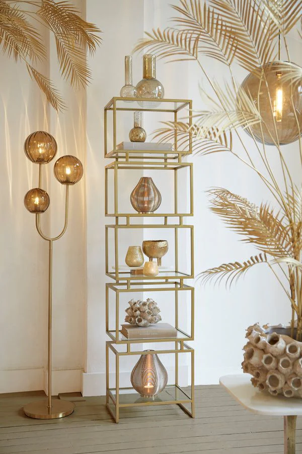 Magdala 3Lt Floor Lamp - Brown Glass & Gold - Image 7