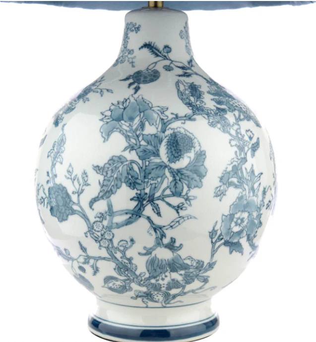 Maltby Table Lamp Blue Ceramic and Antique Brass With Shade - Image 3