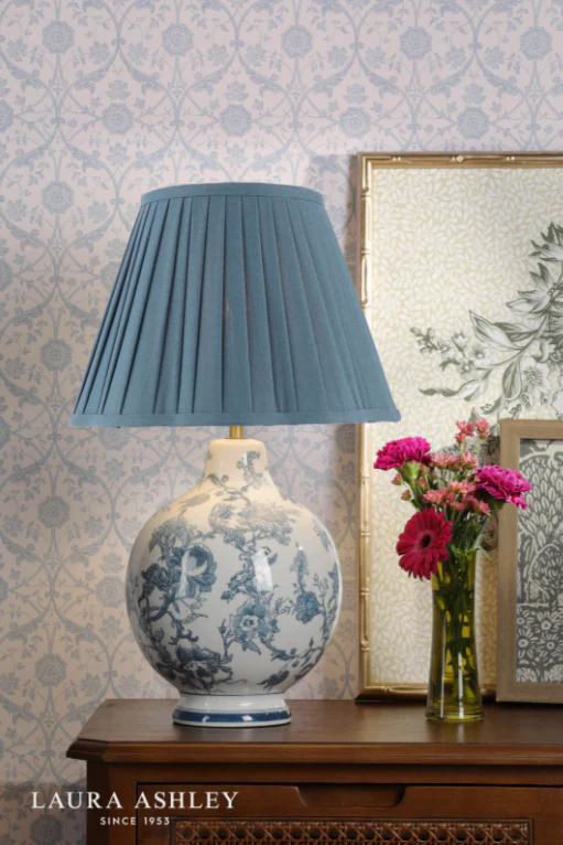 Maltby Table Lamp Blue Ceramic and Antique Brass With Shade - Image 5