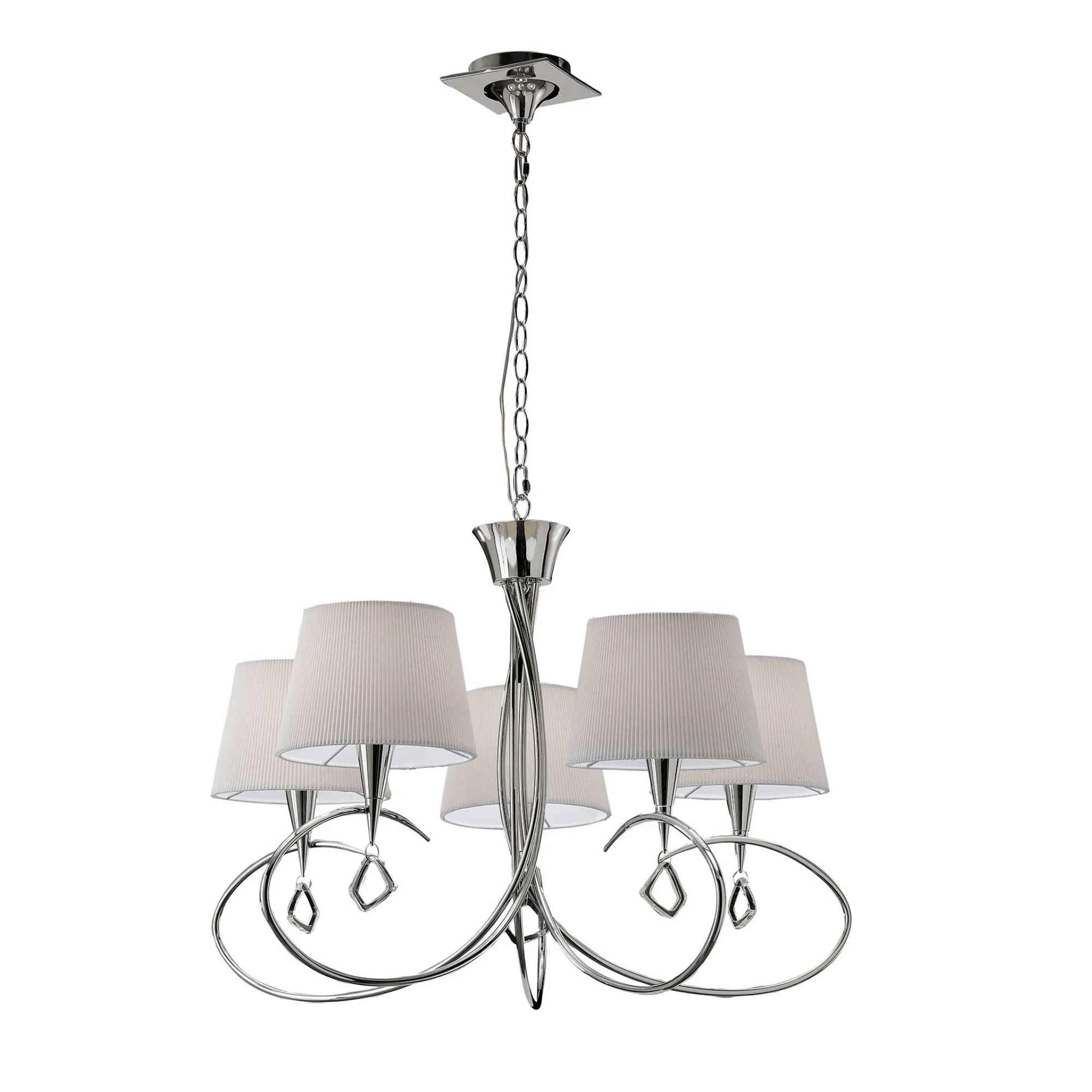 Mara Pendant 5 Light Polished Chrome With Ivory White Shades