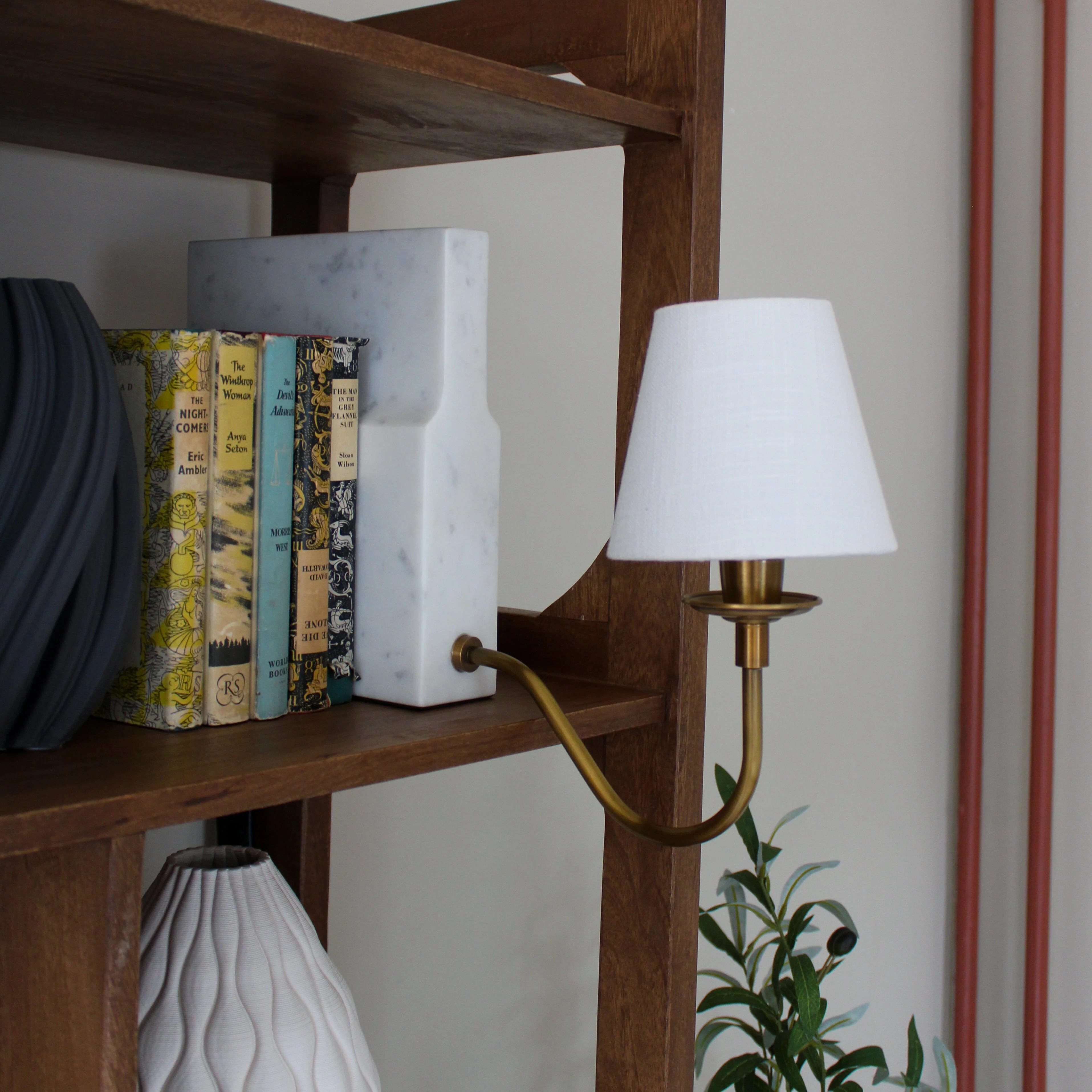 Valentia Marble Bookshelf Lamp- Green/White Shades - Image 3